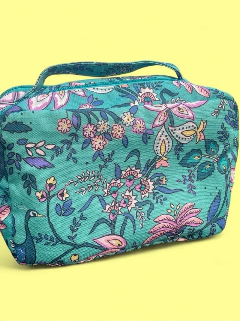 Vera Bradley Teal Floral Cosmetic Case with Handle